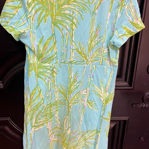 Lilly Pulitzer Palm Tree Print Cotton Short Sleeve Dress Light Blue/Green Small - Picture 5 of 7